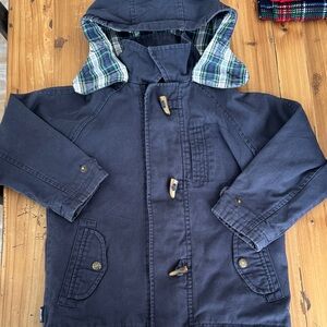 OshKosh B'gosh Navy Raincoat with Plaid Hood